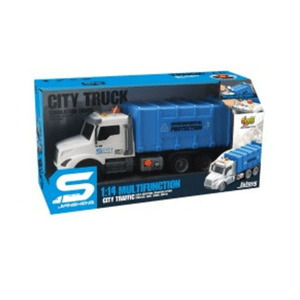 Синий мусоровоз с трением, кнопка давления, звуки и огни, 1:14 69674