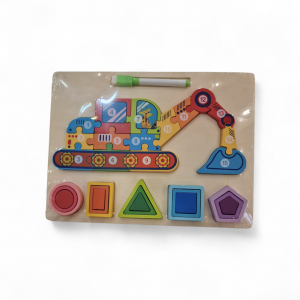 Деревянный пазл с геометрическими фигурами и доской для рисования